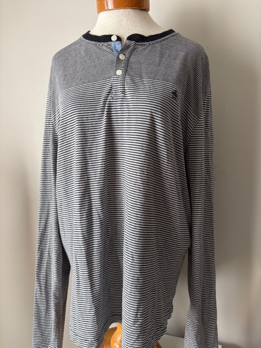 Original Penguin Men's Black & White Striped Long-Sleeve Henley